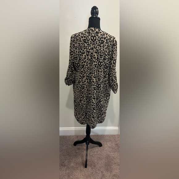 ENTRO Leopard Print V-Neck Button Sleeve Shirt Dress - Size Large - Picture 2 of 2